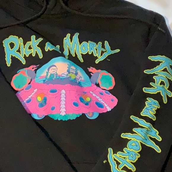 Rick and Morty brand hoodie, size Large in black. This hoodie is unisex. - Picture 2 of 3